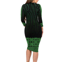 New Zealand Maori Kowhaiwhai Family Matching Long Sleeve Bodycon Dress and Hawaiian Shirt Kakariki Maui and Mangopare