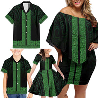 New Zealand Maori Kowhaiwhai Family Matching Off Shoulder Short Dress and Hawaiian Shirt Kakariki Maui and Mangopare