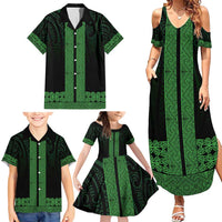 New Zealand Maori Kowhaiwhai Family Matching Summer Maxi Dress and Hawaiian Shirt Kakariki Maui and Mangopare