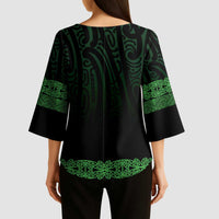 New Zealand Maori Kowhaiwhai Kimono Sleeve Blouse Kakariki Maui and Mangopare - Polynesian Pride