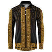 New Zealand Maori Kowhaiwhai Button Sweatshirt Karaka Maui and Mangopare LT9 Gold - Polynesian Pride
