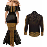 New Zealand Maori Kowhaiwhai Couples Matching Mermaid Dress and Long Sleeve Button Shirt Karaka Maui and Mangopare LT9 - Polynesian Pride