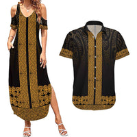 New Zealand Maori Kowhaiwhai Couples Matching Summer Maxi Dress and Hawaiian Shirt Karaka Maui and Mangopare