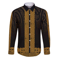 New Zealand Maori Kowhaiwhai Family Matching Puletasi and Hawaiian Shirt Karaka Maui and Mangopare LT9 Dad's Shirt - Long Sleeve Gold - Polynesian Pride