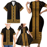 New Zealand Maori Kowhaiwhai Family Matching Short Sleeve Bodycon Dress and Hawaiian Shirt Karaka Maui and Mangopare