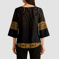 New Zealand Maori Kowhaiwhai Kimono Sleeve Blouse Karaka Maui and Mangopare - Polynesian Pride