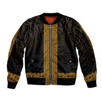 New Zealand Maori Kowhaiwhai Sleeve Zip Bomber Jacket Karaka Maui and Mangopare LT9 Unisex Gold - Polynesian Pride