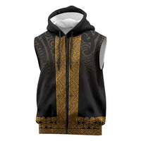 New Zealand Maori Kowhaiwhai Sleeveless Zip Hoodie Karaka Maui and Mangopare LT9 Gold - Polynesian Pride