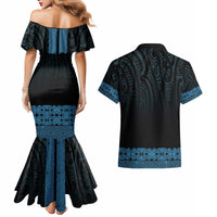 New Zealand Maori Kowhaiwhai Couples Matching Mermaid Dress and Hawaiian Shirt Kikorangi Maui and Mangopare