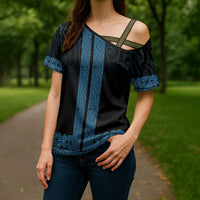 New Zealand Maori Kowhaiwhai Cross Shoulder Shirt Kikorangi Maui and Mangopare - Polynesian Pride