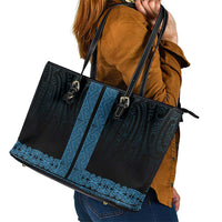 New Zealand Maori Kowhaiwhai Leather Tote Bag Kikorangi Maui and Mangopare