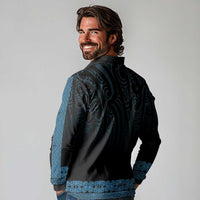 New Zealand Maori Kowhaiwhai Long Sleeve Polo Shirt Kikorangi Maui and Mangopare