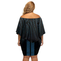 New Zealand Maori Kowhaiwhai Off Shoulder Short Dress Kikorangi Maui and Mangopare