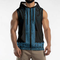 New Zealand Maori Kowhaiwhai Sleeveless Zip Hoodie Kikorangi Maui and Mangopare LT9 - Polynesian Pride