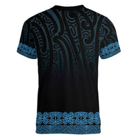 New Zealand Maori Kowhaiwhai Women V-Neck T-Shirt Kikorangi Maui and Mangopare LT9 - Polynesian Pride