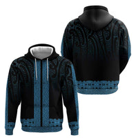 New Zealand Maori Kowhaiwhai Zip Hoodie Kikorangi Maui and Mangopare