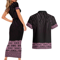 New Zealand Maori Kowhaiwhai Couples Matching Short Sleeve Bodycon Dress and Hawaiian Shirt Mawhero Maui and Mangopare
