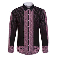 New Zealand Maori Kowhaiwhai Family Matching Puletasi and Hawaiian Shirt Mawhero Maui and Mangopare LT9 Dad's Shirt - Long Sleeve Pink - Polynesian Pride