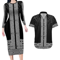 New Zealand Maori Kowhaiwhai Couples Matching Long Sleeve Bodycon Dress and Hawaiian Shirt Pango Maui and Mangopare