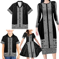 New Zealand Maori Kowhaiwhai Family Matching Long Sleeve Bodycon Dress and Hawaiian Shirt Pango Maui and Mangopare