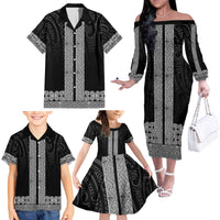 New Zealand Maori Kowhaiwhai Family Matching Off The Shoulder Long Sleeve Dress and Hawaiian Shirt Pango Maui and Mangopare