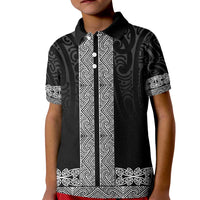 New Zealand Maori Kowhaiwhai Kid Polo Shirt Pango Maui and Mangopare LT9 Kid Black - Polynesian Pride