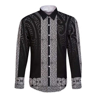 New Zealand Maori Kowhaiwhai Long Sleeve Button Shirt Pango Maui and Mangopare LT9 Unisex Black - Polynesian Pride