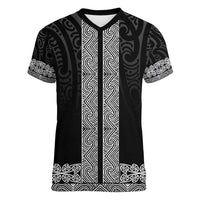New Zealand Maori Kowhaiwhai Women V-Neck T-Shirt Pango Maui and Mangopare LT9 Female Black - Polynesian Pride