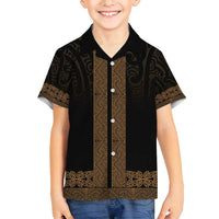 New Zealand Maori Kowhaiwhai Family Matching Puletasi and Hawaiian Shirt Parauri Maui and Mangopare LT9 Son's Shirt Brown - Polynesian Pride
