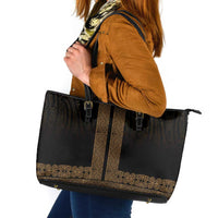 New Zealand Maori Kowhaiwhai Leather Tote Bag Parauri Maui and Mangopare LT9 Brown - Polynesian Pride