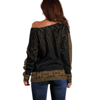 New Zealand Maori Kowhaiwhai Off Shoulder Sweater Parauri Maui and Mangopare