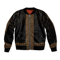 New Zealand Maori Kowhaiwhai Sleeve Zip Bomber Jacket Parauri Maui and Mangopare LT9 Unisex Brown - Polynesian Pride