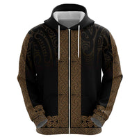 New Zealand Maori Kowhaiwhai Zip Hoodie Parauri Maui and Mangopare