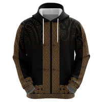 New Zealand Maori Kowhaiwhai Zip Hoodie Parauri Maui and Mangopare