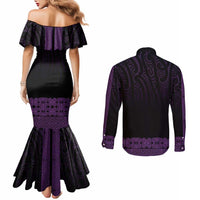 New Zealand Maori Kowhaiwhai Couples Matching Mermaid Dress and Long Sleeve Button Shirt Waiporoporo Maui and Mangopare LT9 - Polynesian Pride