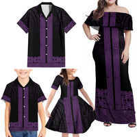 New Zealand Maori Kowhaiwhai Family Matching Off Shoulder Maxi Dress and Hawaiian Shirt Waiporoporo Maui and Mangopare
