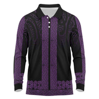 New Zealand Maori Kowhaiwhai Long Sleeve Polo Shirt Waiporoporo Maui and Mangopare