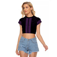 New Zealand Maori Kowhaiwhai Raglan Cropped T Shirt Waiporoporo Maui and Mangopare LT9 Female Purple - Polynesian Pride