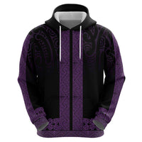 New Zealand Maori Kowhaiwhai Zip Hoodie Waiporoporo Maui and Mangopare