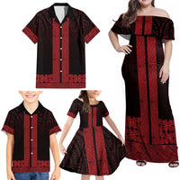 New Zealand Maori Kowhaiwhai Family Matching Off Shoulder Maxi Dress and Hawaiian Shirt Whero Maui and Mangopare