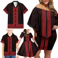 New Zealand Maori Kowhaiwhai Family Matching Off Shoulder Short Dress and Hawaiian Shirt Whero Maui and Mangopare