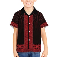 New Zealand Maori Kowhaiwhai Family Matching Puletasi and Hawaiian Shirt Whero Maui and Mangopare LT9 Son's Shirt Red - Polynesian Pride