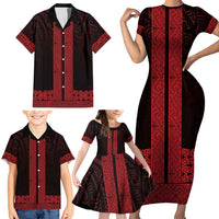 New Zealand Maori Kowhaiwhai Family Matching Short Sleeve Bodycon Dress and Hawaiian Shirt Whero Maui and Mangopare