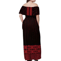 New Zealand Maori Kowhaiwhai Off Shoulder Maxi Dress Whero Maui and Mangopare