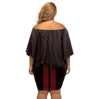 New Zealand Maori Kowhaiwhai Off Shoulder Short Dress Whero Maui and Mangopare