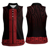 New Zealand Maori Kowhaiwhai Women Sleeveless Polo Shirt Whero Maui and Mangopare
