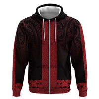 New Zealand Maori Kowhaiwhai Zip Hoodie Whero Maui and Mangopare