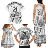 Custom Fiji Black Fern Family Matching Tank Maxi Dress and Hawaiian Shirt Maori Warroir with Fijian Masi Pattern
