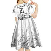 Custom Fiji Black Fern Kid Short Sleeve Dress Maori Warroir with Fijian Masi Pattern