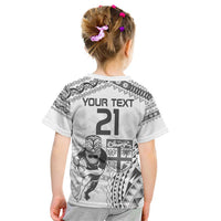 Custom Fiji Black Fern Kid T Shirt Maori Warroir with Fijian Masi Pattern LT9 - Polynesian Pride